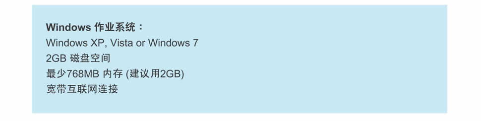 windows,mac系统2GB磁盘空间最少786MB内存宽带互联网连接
