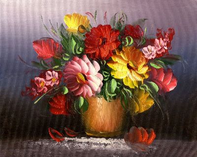 油画-百花争艳 花卉,插花,花瓶,装饰画,油画