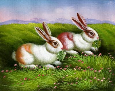 油画-甜蜜晚餐 兔子,装饰画,油画