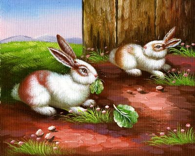 油画-等待 兔子,装饰画,油画
