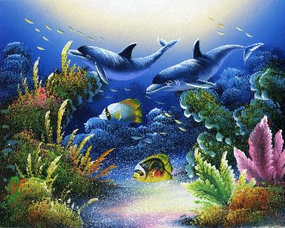 油画-海底世界四 海豚,装饰画