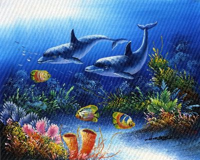 油画-海底世界三 海豚,装饰画
