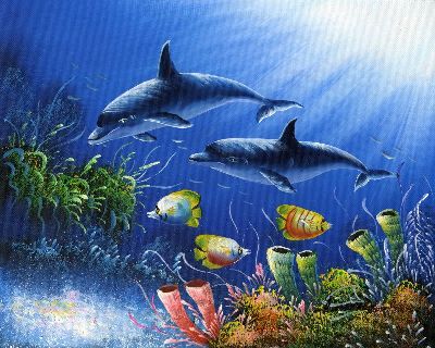 油画-海底世界之海豚五 海豚,装饰画