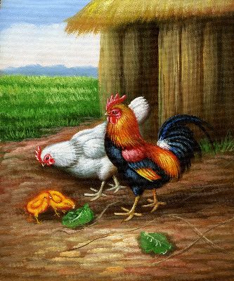 油画-觅食 鸡,装饰画
