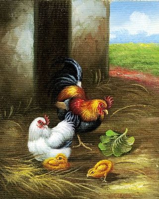 油画-守护 鸡,装饰画