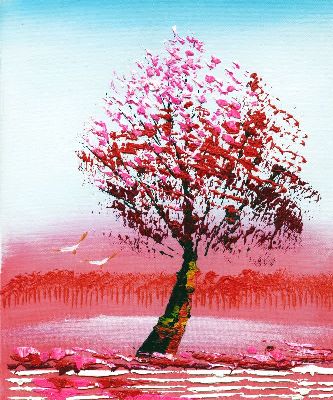 油画-红色的小树 油画,秋色,树,装饰画