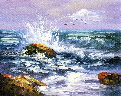 油画-惊涛拍岸 海浪,油画,装饰画
