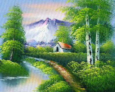 油画-湖光山色 油画,乡村,装饰画