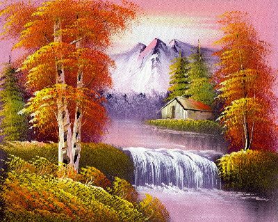 油画-智泉珠瀑 油画,秋色乡村,装饰画