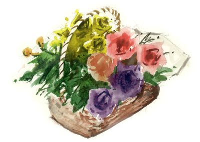 油画-花篮二 花卉
