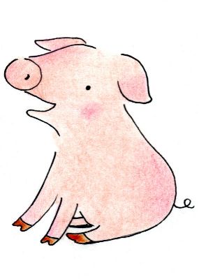 油画-粉红猪三 插画 美式,装饰画