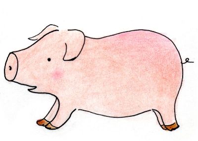 油画-粉红猪四 插画 美式,装饰画