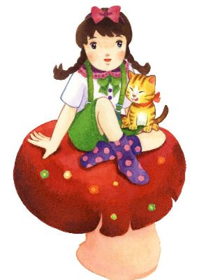 油画-蘑菇上的小姑娘 人物,插画,俏皮
