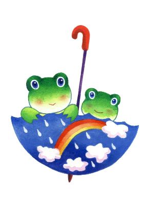 油画-雨伞中的青蛙 青蛙,俏皮,插画