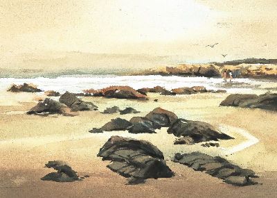 油画-沙滩 秋天