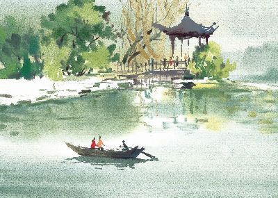 油画-春水一色 春光,装饰画