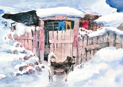 油画-庭院 雪景,装饰画