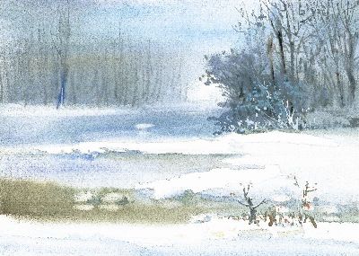 油画-湖 雪景,装饰画