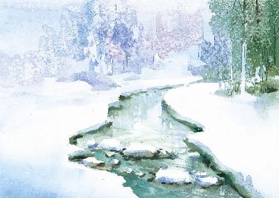油画-景色一角 雪景,装饰画