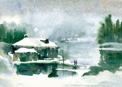 油画-冬日夏云 雪景,装饰画