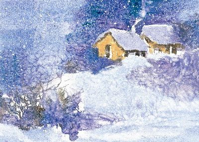 油画-夜 雪景,装饰画