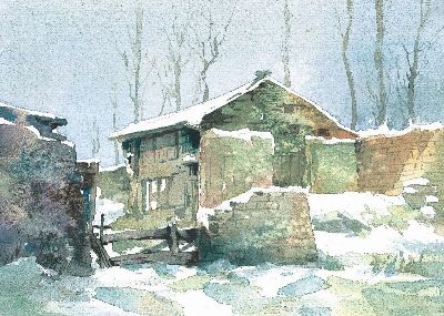 油画-小镇冬色二 雪景,装饰画