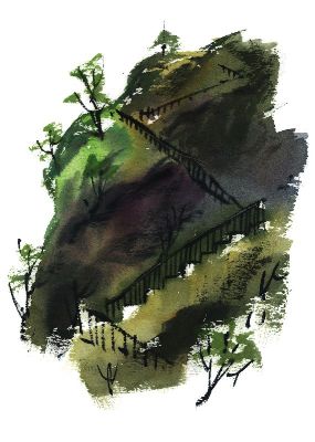油画-登山之景 树木,装饰画