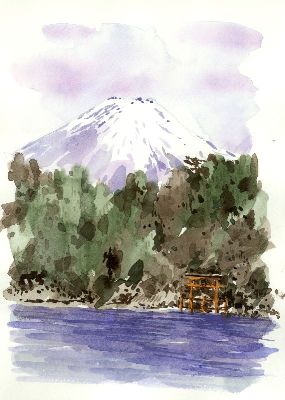 油画-富士山 城市,装饰画