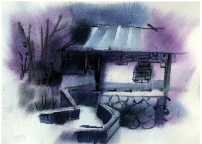 油画-夜下古屋 乡村,装饰画