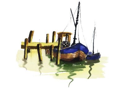油画-宁静的码头 船舶,装饰画