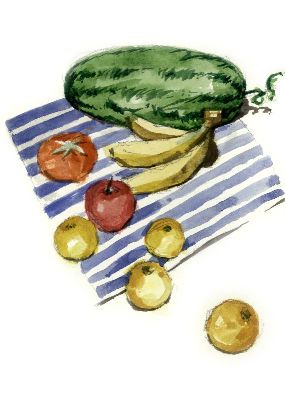 油画-水果拼盘 瓜果蔬菜,装饰画