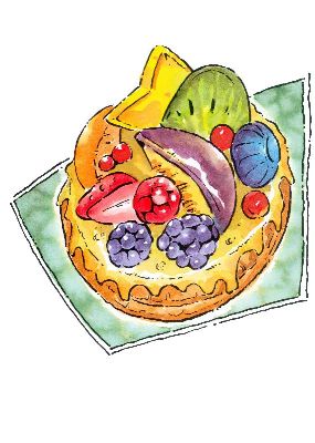 油画-水果拼盘蛋糕 西方美食,装饰画