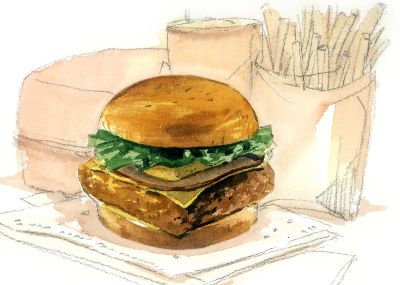 油画-巨无霸汉堡 西方美食,装饰画