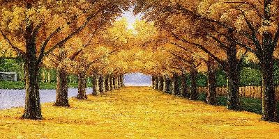 油画-金色大道 油画,树木,金色