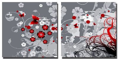 组合画-红色之恋 花,蝶,彩绘,抽象