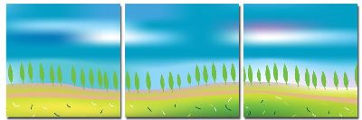 组合画－蓝天白云树木 风景 彩绘
