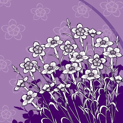 简约画-紫色花丛 花卉,抽象简约画