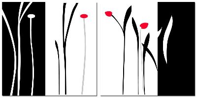 组合画-红花 花,黑白装饰画,抽象,彩繪